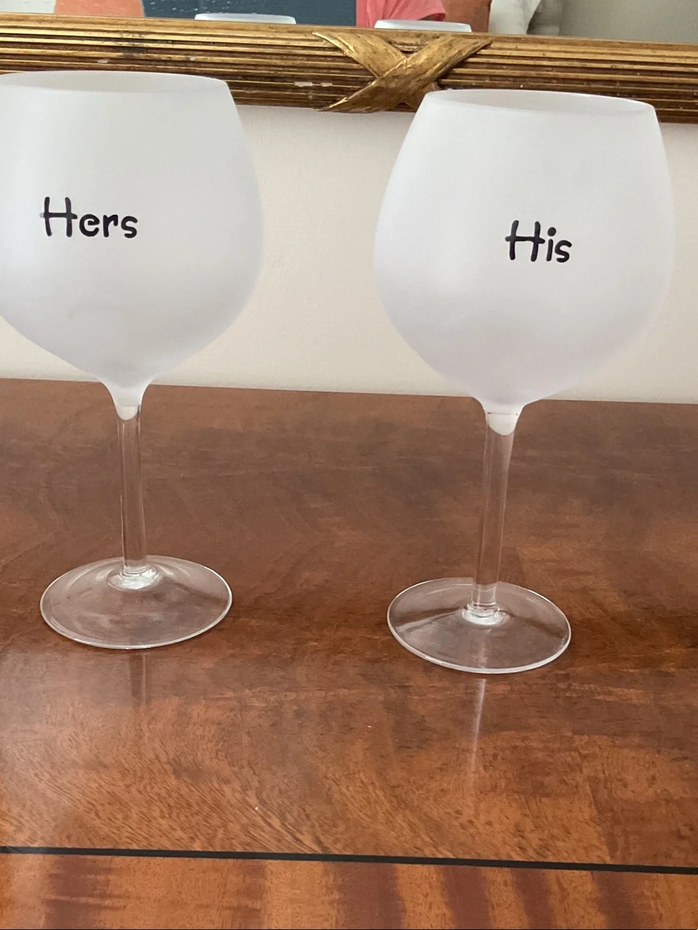 Frosted 'His' and 'Hers' Wine Glasses - acrylic “ Ring” napkin holder